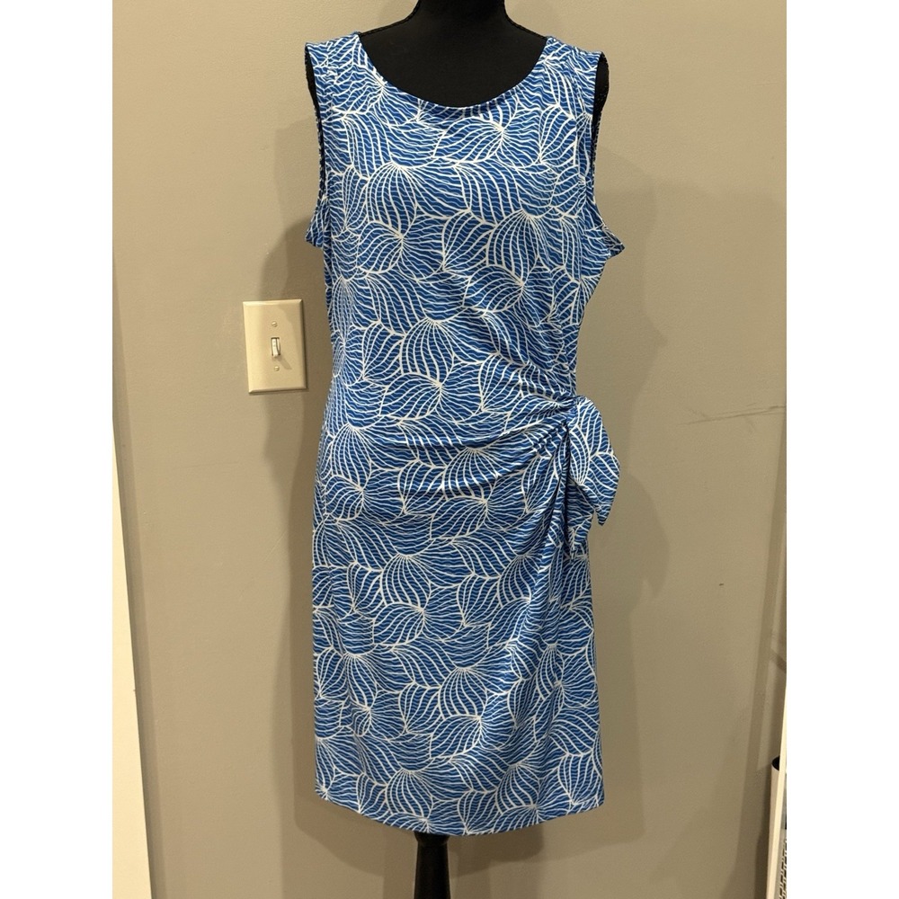 Covington Blue & White Side Cinch Dress XL Coastal Grandma Vacation Core Preppy